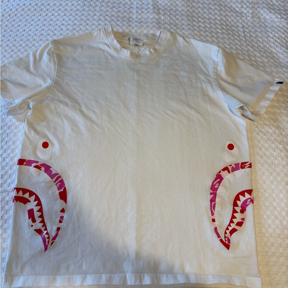 BAPE A Bathing Ape Shark Side-Wrap Tee Pink Camo White XXL